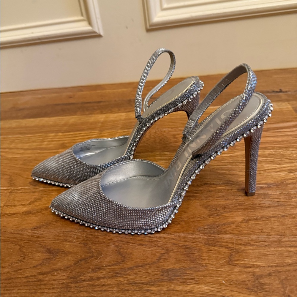 Gianni Bini Silver Crystal Embellished Slingback Pumps
